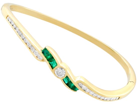 Emerald and Diamond Bangle in Yellow Gold