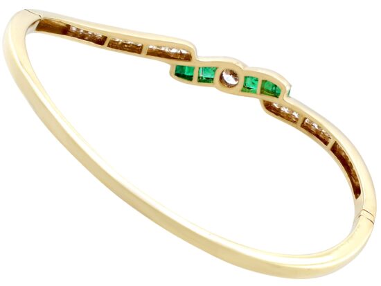 Emerald and Diamond Bangle in Yellow Gold back