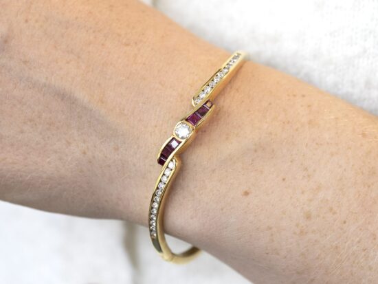 wearing Ruby and Diamond Bangle