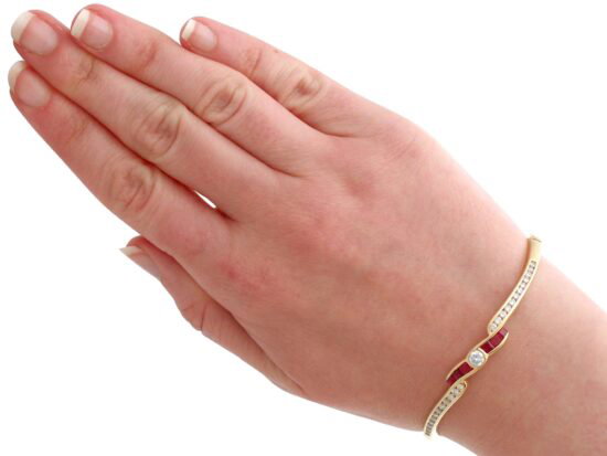 wearing Ruby and Diamond Bangle