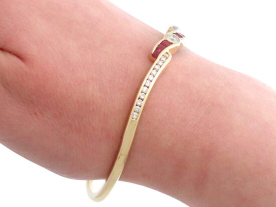 wearing Ruby and Diamond Bangle