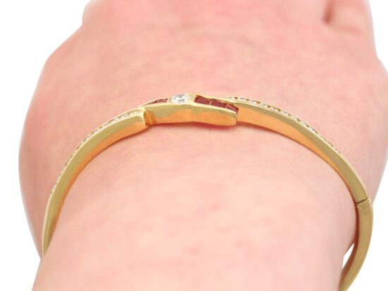 Ruby and Diamond Bangle on wrist