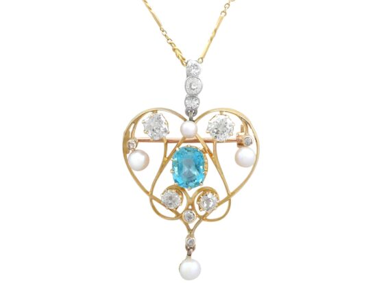 Aquamarine Pendant Brooch in Gold