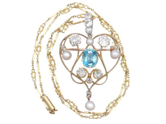 Aquamarine Pendant Brooch in Gold