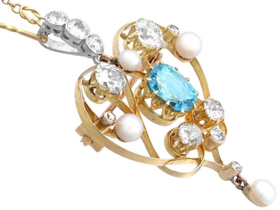 Aquamarine Pendant Brooch in Gold