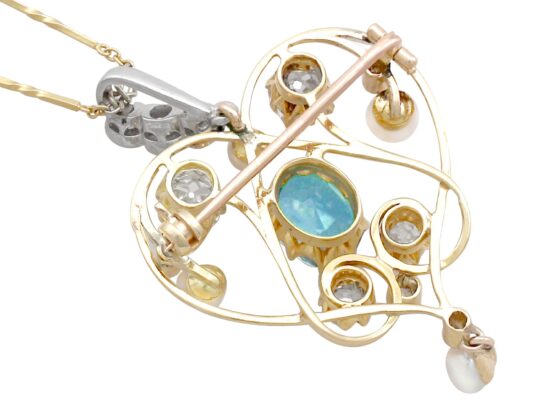 Aquamarine Pendant Brooch in Gold reverse