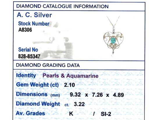Aquamarine Pendant Brooch in Gold grading card