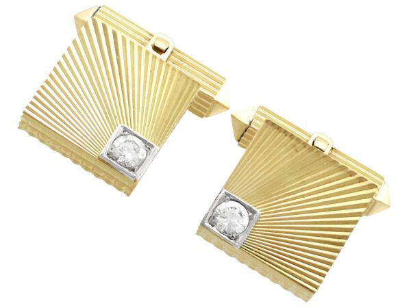 gold square cufflinks with diamonds