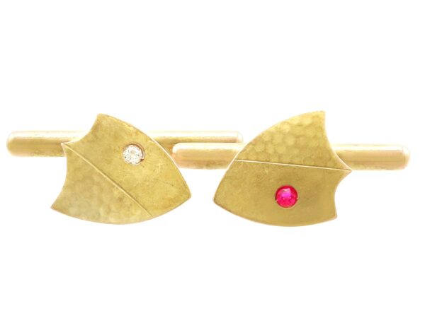 Antique Diamond Ruby Yellow Gold Cufflinks