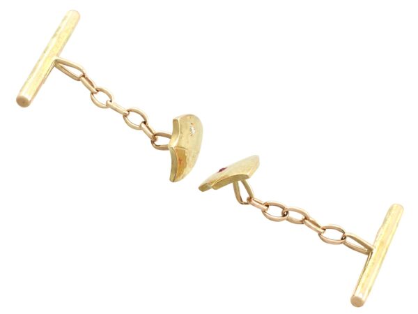 Diamond Ruby Yellow Gold Cufflinks Front