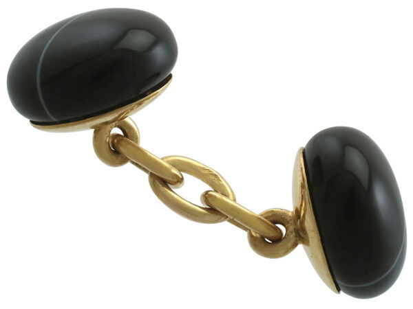 antique agate cufflinks in gold with chain link