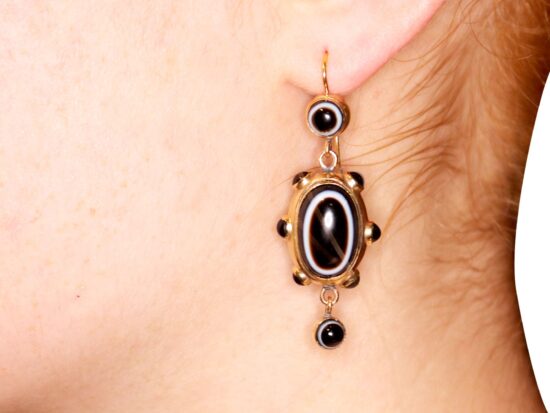 Antique Agate Earring Being Worn