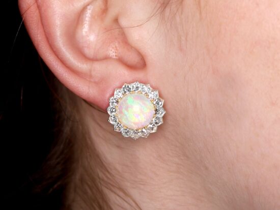 Opal Earrings On Ear Closeup