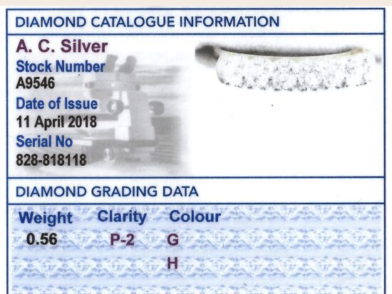 7 Diamond Half Eternity Ring grading card