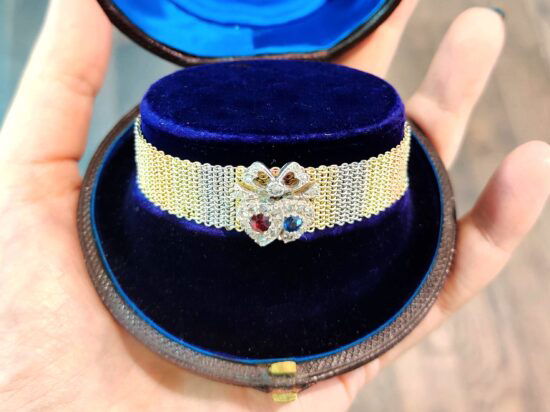 Antique Ruby Sapphire Diamond Gold Bracelet