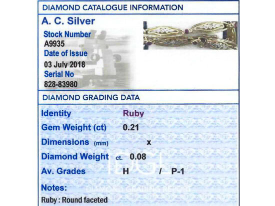 Diamond and Ruby Bracelet Grading Card