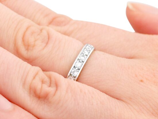 Platinum Full Diamond Eternity Ring on hand