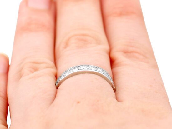 Platinum Full Diamond Eternity Ring on finger