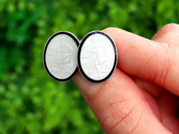 antique footballer cufflink outside