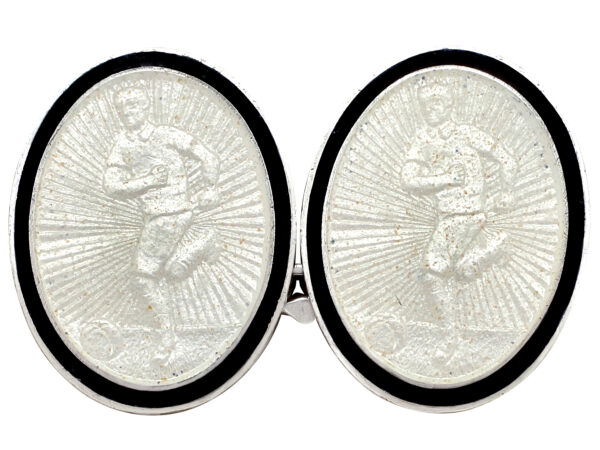 silver and enamel footballer cufflinks