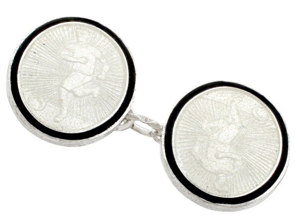 silver and enamel footballer cufflink