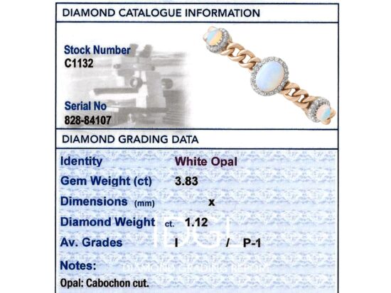 Antique opal and diamond bracelet grading card