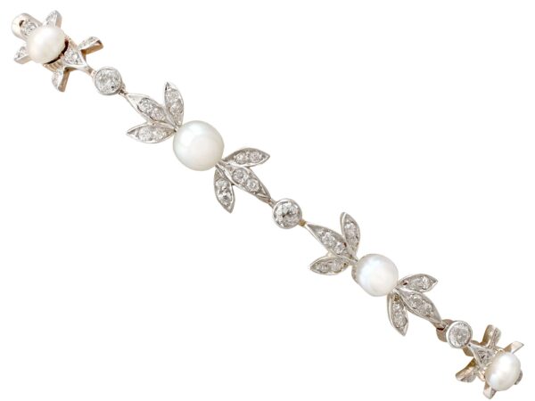 Antique Natural Pearl Diamond Bracelet Front