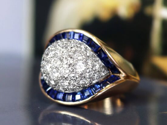unusual art deco diamond and sapphire ring