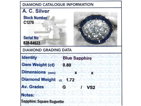 unusual gold sapphire and diamond ring grading card