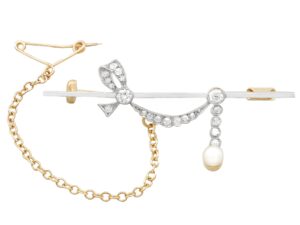 Diamond and Pearl Bar Brooch