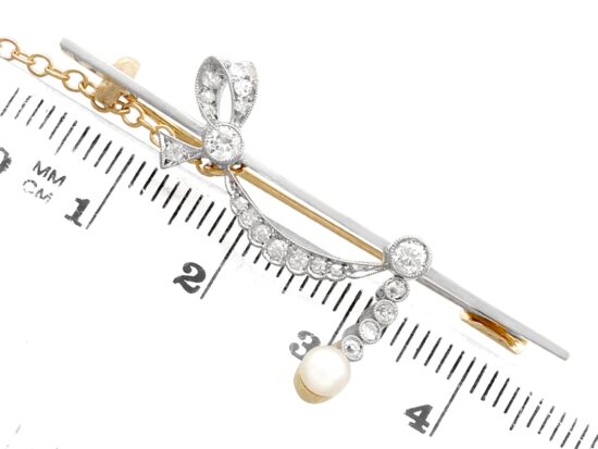 Diamond and Pearl Bar Brooch size