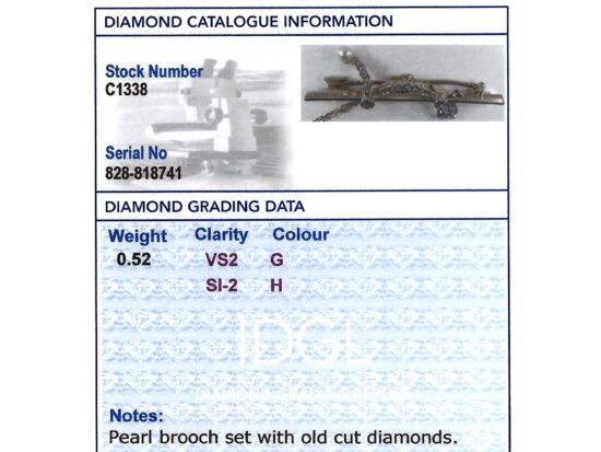 Diamond and Pearl Bar Brooch grading card