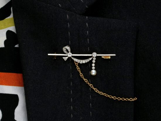 wearing Diamond and Pearl Bar Brooch