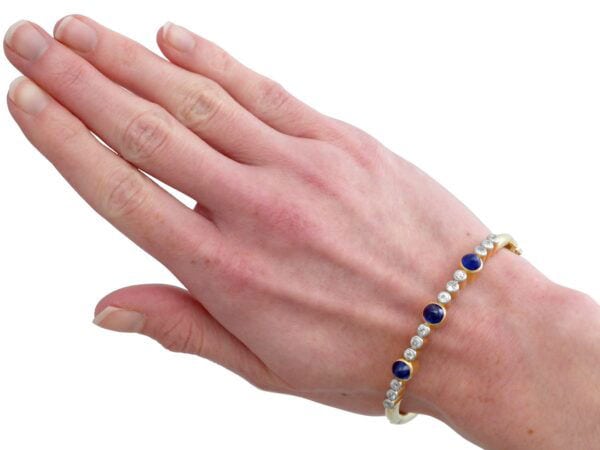 Sapphire Diamond Gold Bangle On Wrist