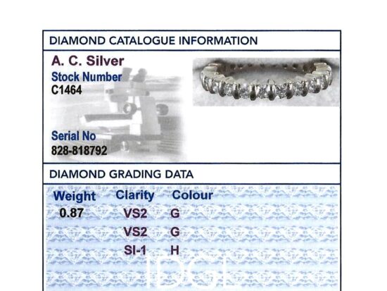 Yellow Gold Full Diamond Eternity Ring grading card