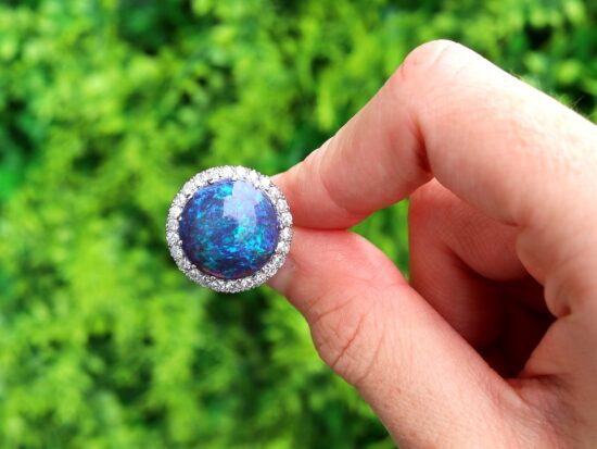 Antique Black Opal Ring with Diamonds