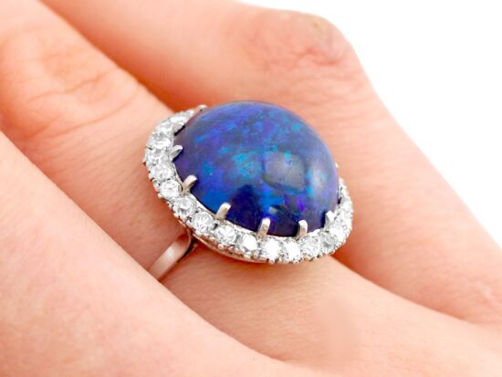 Antique Black Opal and Platinum Dress Ring On Hand