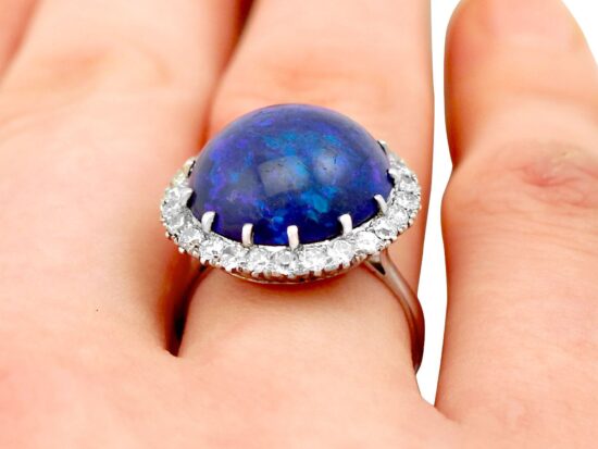 Close Up Wearing Black Opal Dress Ring