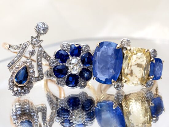 Sapphire and Diamond Cluster Rings