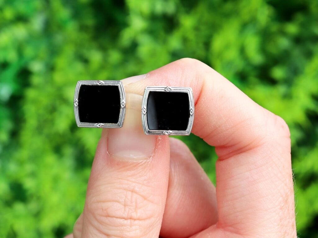 Art Deco onyx cufflinks outside