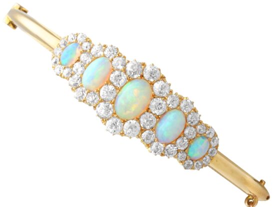Victorian opal and diamond yellow gold bangle