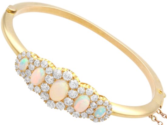 Victorian opal and diamond yellow gold bangle