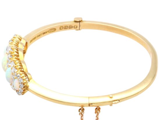 Victorian opal and diamond yellow gold bangle side