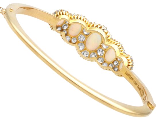 Victorian opal and diamond yellow gold bangle back