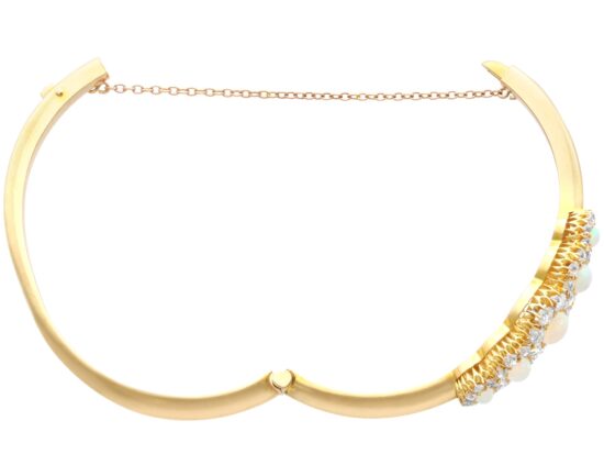Victorian opal and diamond yellow gold bangle open