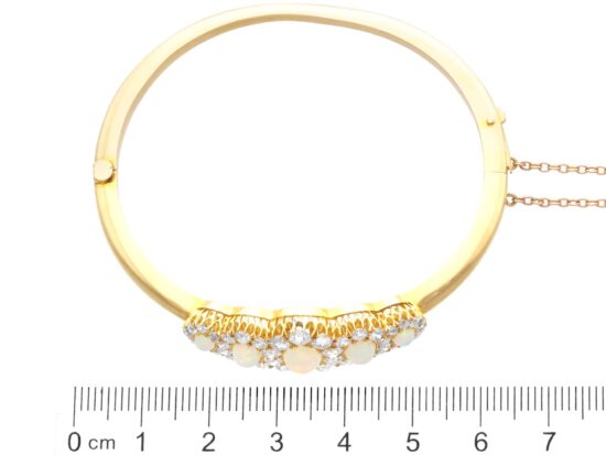 Victorian opal and diamond yellow gold bangle size