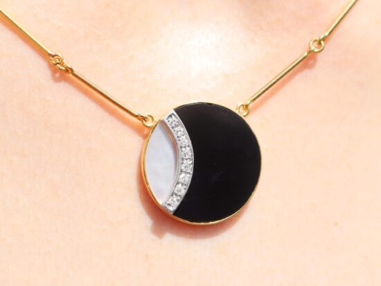 Black Onyx Pendant in Yellow Gold wearing
