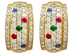 Vintage Diamond Gemstone Gold Earrings