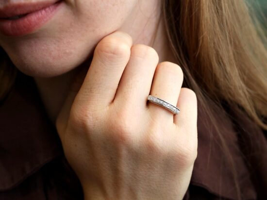 Unusual Half Eternity Ring in White Gold wearing