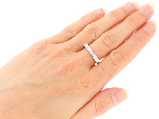 wearing Unusual Half Eternity Ring in White Gold